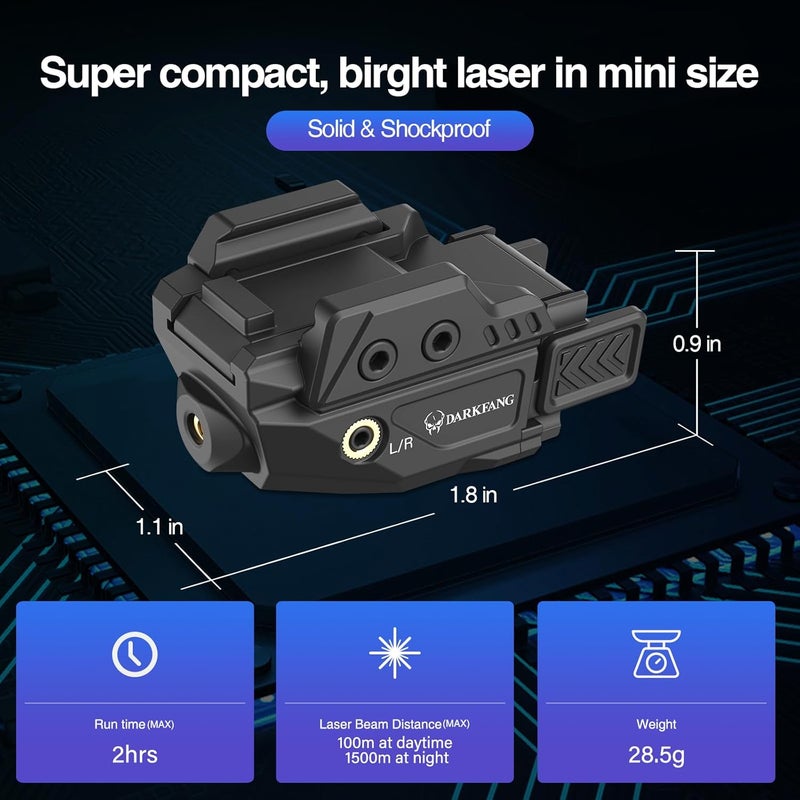 DARKFANG Low Profile Green/Red/Blue Laser Sight for Glock and Picatinny Rail Mount with Momentary/Strobe Functions - Image 2